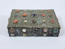 Vintage Metal Trinket Box w/Gemstones