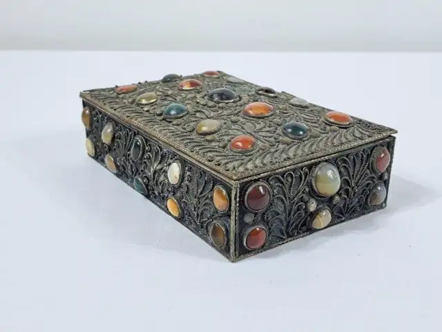 Vintage Metal Trinket Box w/Gemstones - Photo 3