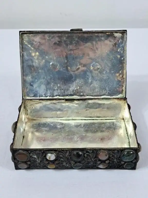 Vintage Metal Trinket Box w/Gemstones - Photo 4