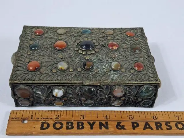 Vintage Metal Trinket Box w/Gemstones - Photo 6