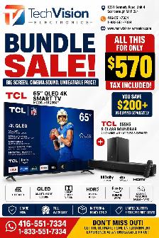 TCL 65' Q CLASS 4K QLED SMART TV WITH TCL SOUND BAR ON SALE