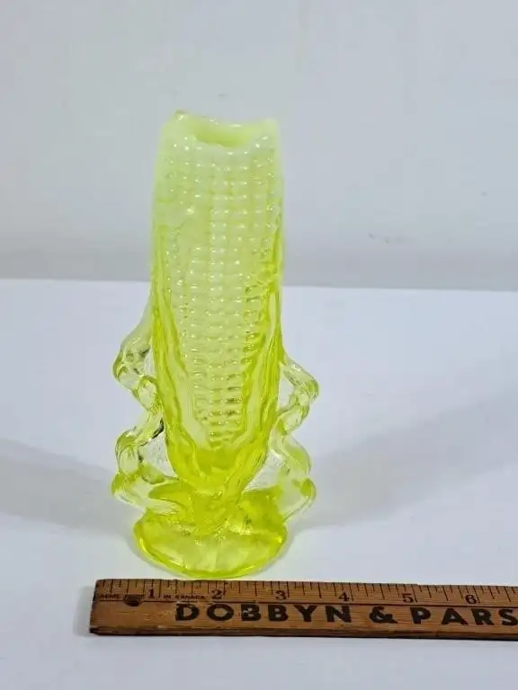 Vintage Vaseline Glass Corn Cob Vase - Photo 5