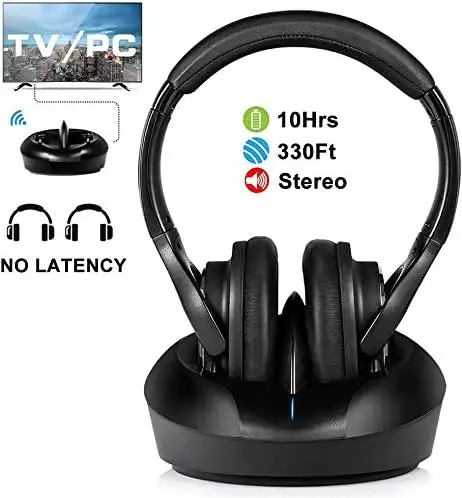 Wireless Headphones for TV with RF Transmitter & Charging Dock
