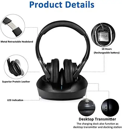 Wireless Headphones for TV with RF Transmitter & Charging Dock - Photo 2