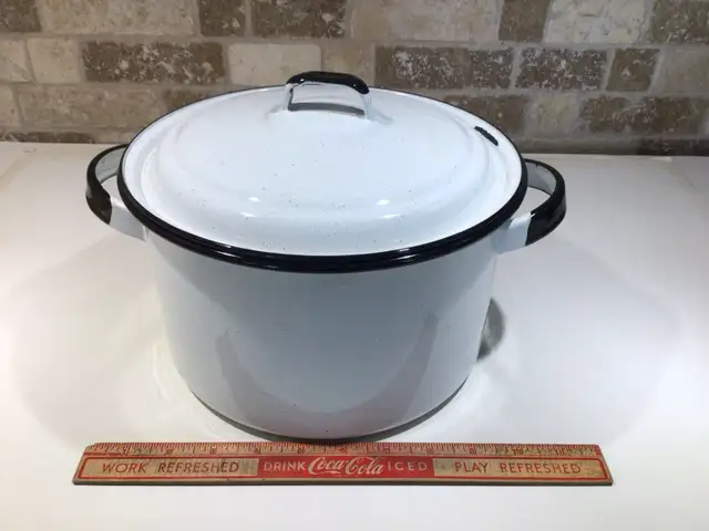 Vintage White/Black enamel ware stock pot