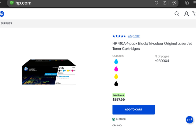 NEW HP 410A LASERJET PRINTER CARTRIDGE SET FOR SALE