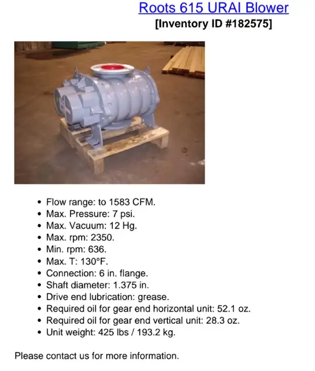 Model 615 U-RAI Industrial Roots Blower
