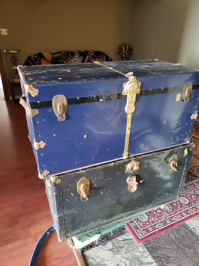 TWO LARGE VINTAGE METAL COVER BOXES 36''X18''