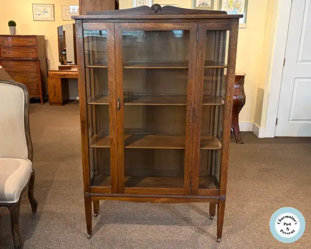 Exquisite Antique Oak Glass Door Cabinet at Charmaines