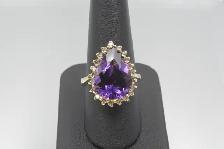14K SYN AMETHYST AND DIAMOND RING