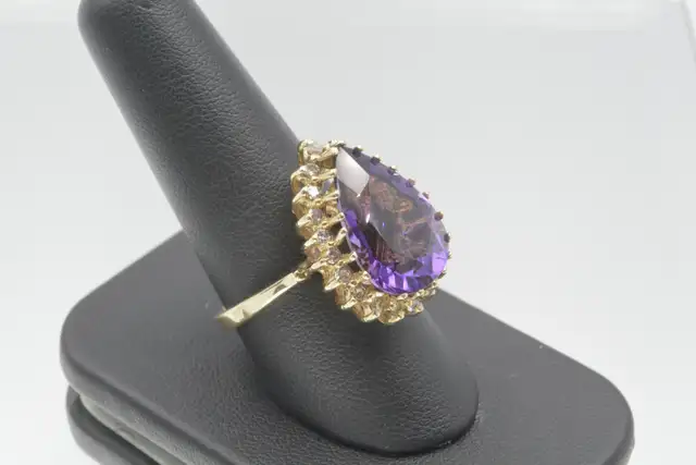 14K SYN AMETHYST AND DIAMOND RING - Photo 3