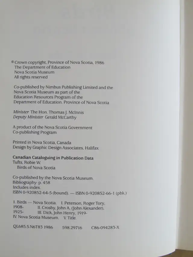 BIRDS OF NOVA SCOTIA by Robie W. Tufts - 1986 HC - Photo 4