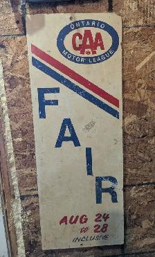VINTAGE ESSO CAA ONTARIO MOTOR LEAGUE FAIR MASONITE WOOD SIGN