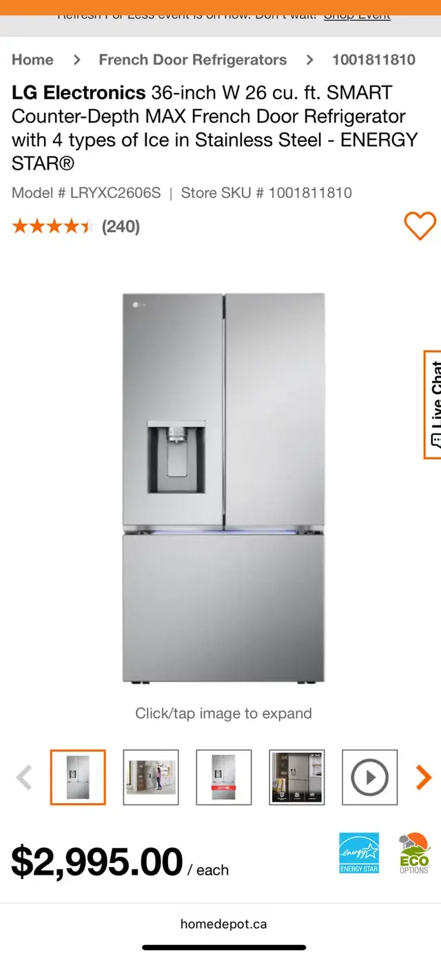 NEW 36" LG Counter Depth French (26 Cu.Ft) Water &Ice Dispenser - Photo 10