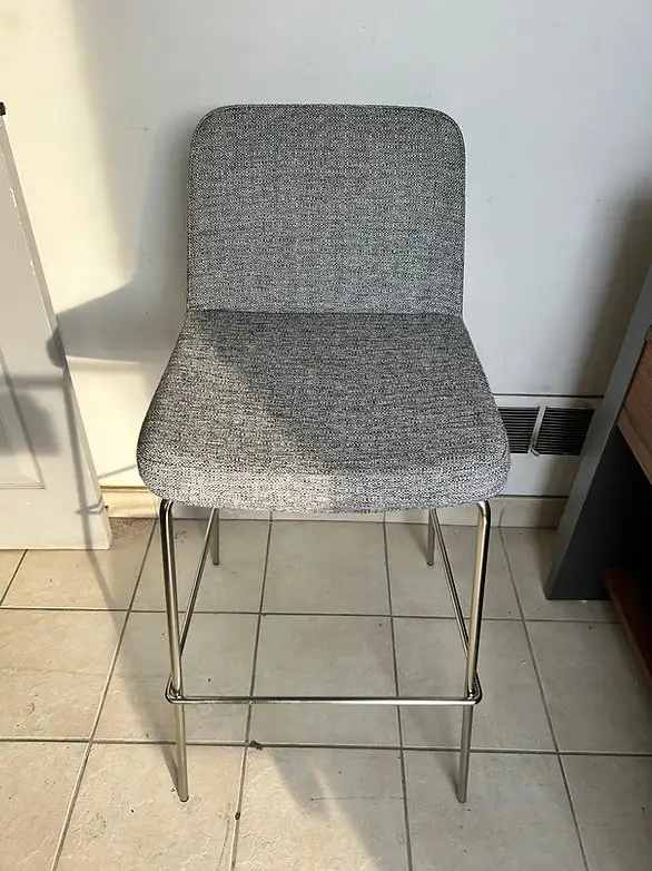 CB2 Charlie Bar Height Stool – Grey Fabric & Polished Nickel Leg