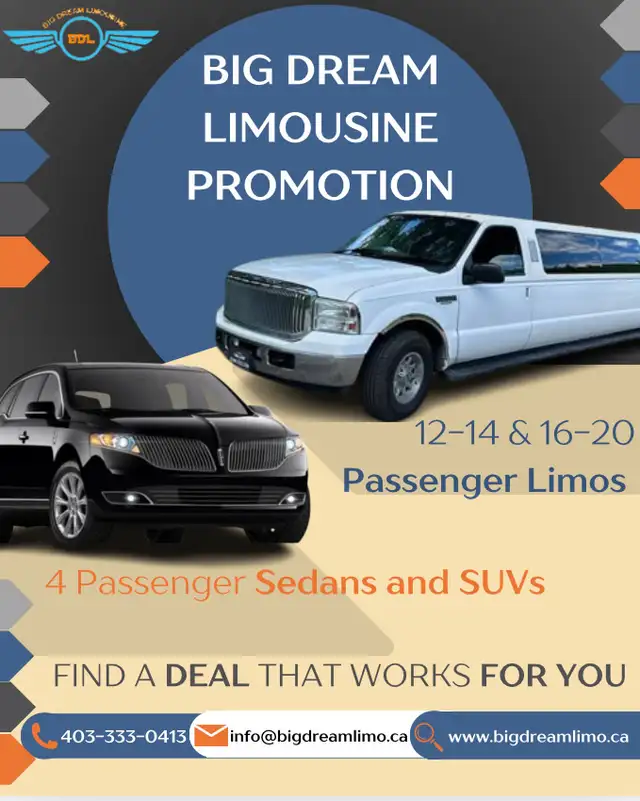 12-15 Passenger Limo-$525 for 3hrs-Big Dream Limousine