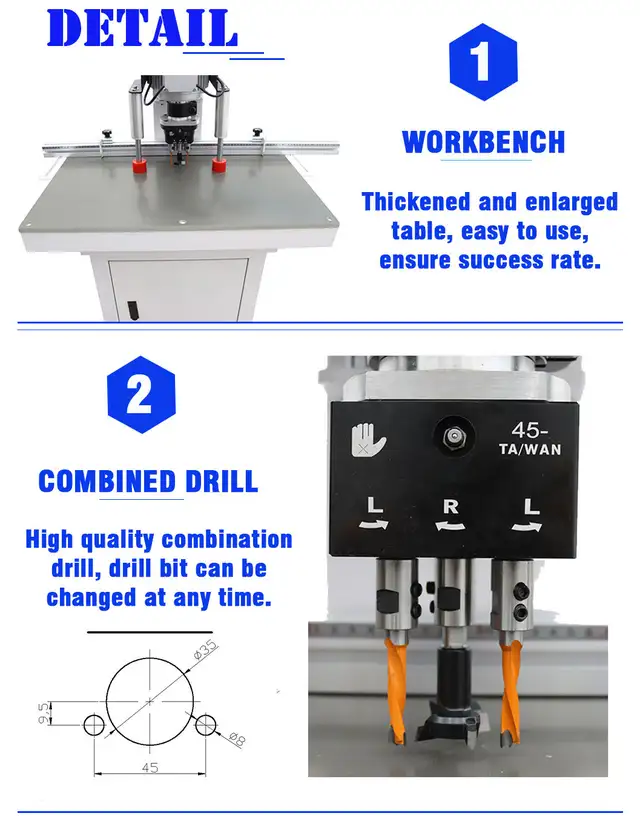 3Z-45-9.5 Pneumatic Hinge Boring Woodworking Drilling 027304 - Photo 3