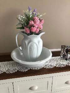 White Ceramic Vase & Bowl for sale