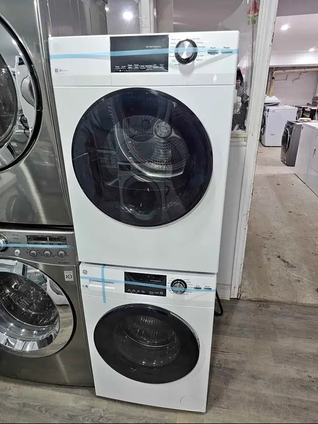 NEWER MODEL! GE 24' White Front-Load Stackable Washer & Dryer