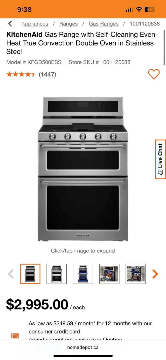Kitchen Aid Dual Oven Gas Stove - Photo 3