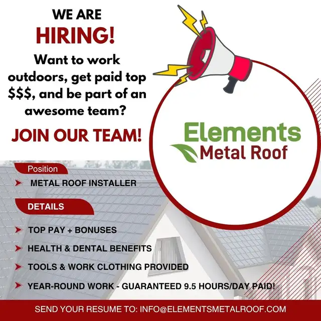 Metal Roof Installer Wanted