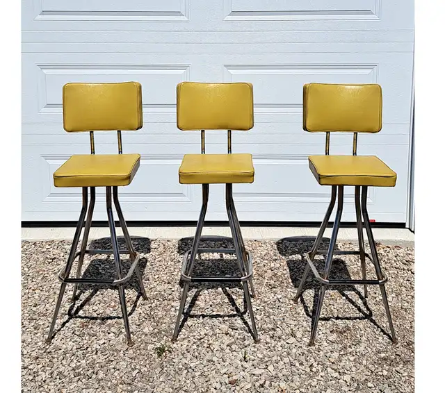 VINTAGE MCM 3 YELLOW BAR STOOLS by COOEY