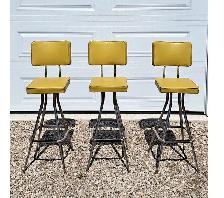 VINTAGE MCM 3 YELLOW BAR STOOLS by COOEY