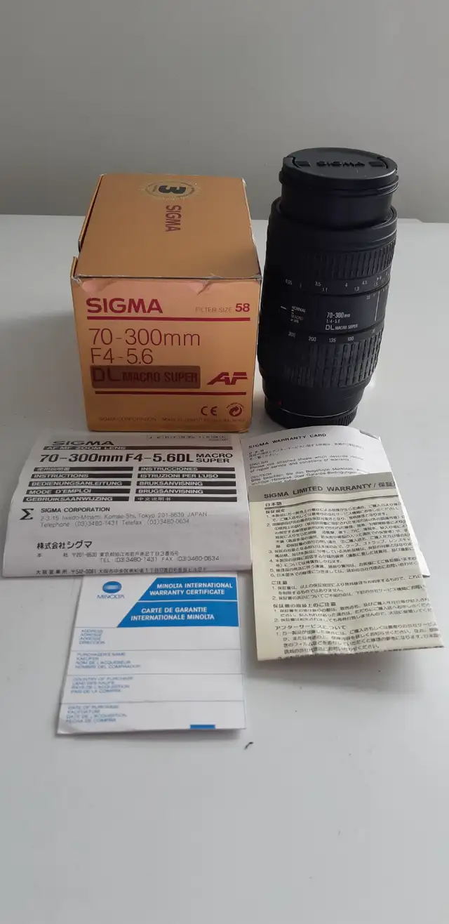 SIGMA CAMERA AF-MF 70-300MM F4-5.6 DL MACRO SUPER ZOOM LEN (New)