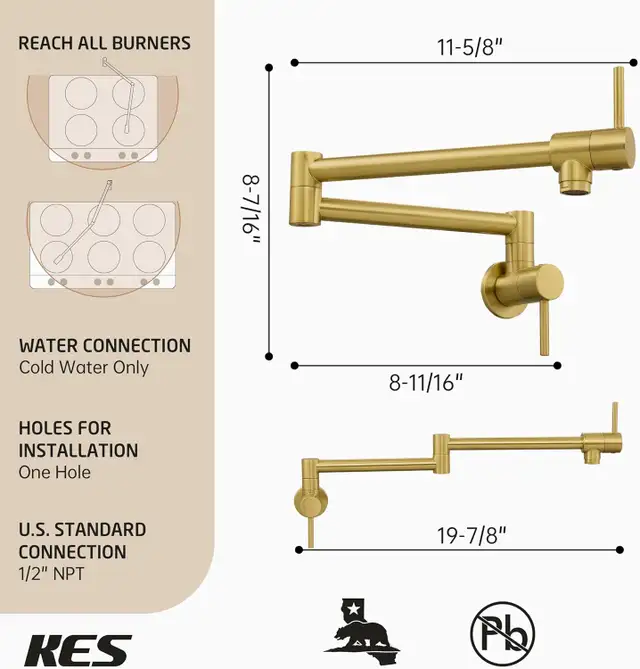 Brand New Gold Kitchen Pot Filler For Sale - Photo 6