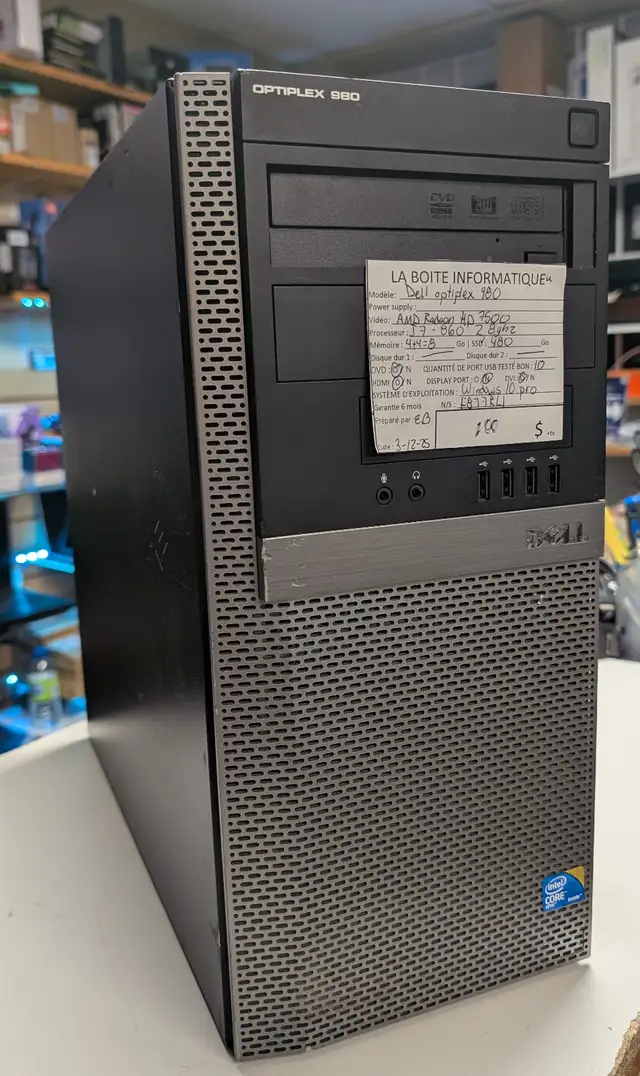 PC de bureau Dell OptiPlex 960 6Go Ram SSD 480Go Win10