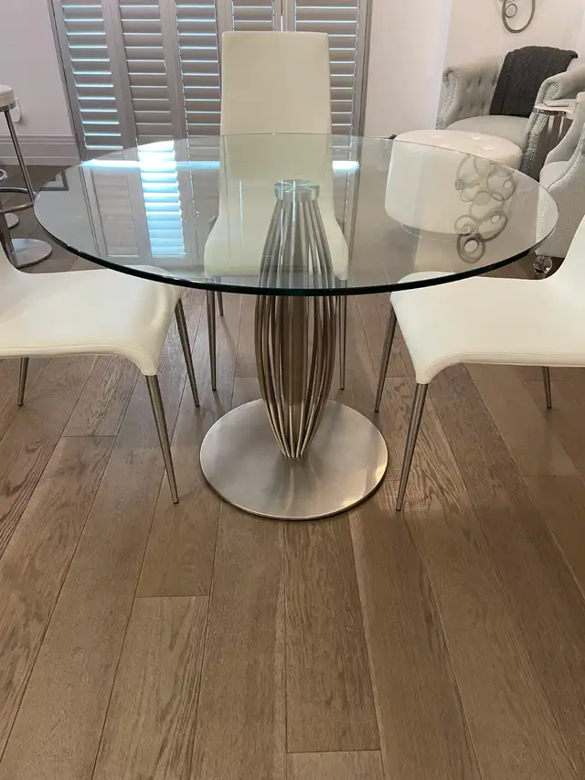 42' Round Chrome & Glass Pedestal Dining Table - Photo 2