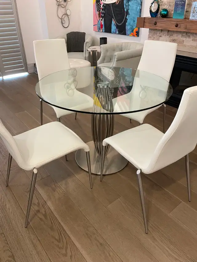 42' Round Chrome & Glass Pedestal Dining Table - Photo 3