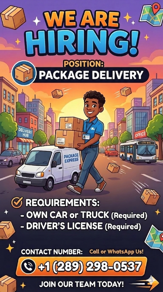 Delivery drivers needed in Oshawa. Own car required.