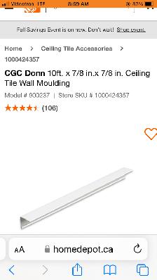 CGC Donn 10ft. x 7/8 in.x 7/8 in. Ceiling Tile Wall Moulding