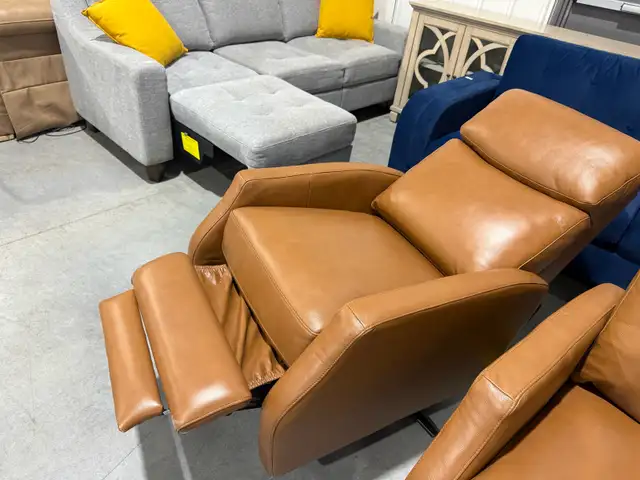 Tan leather swivel pushback recliner - Photo 2
