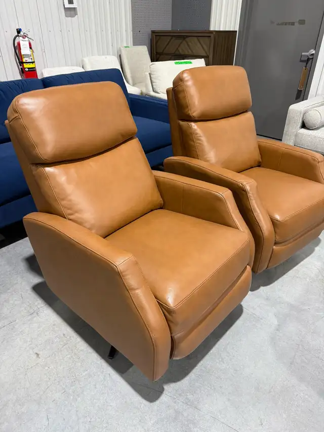 Tan leather swivel pushback recliner - Photo 3