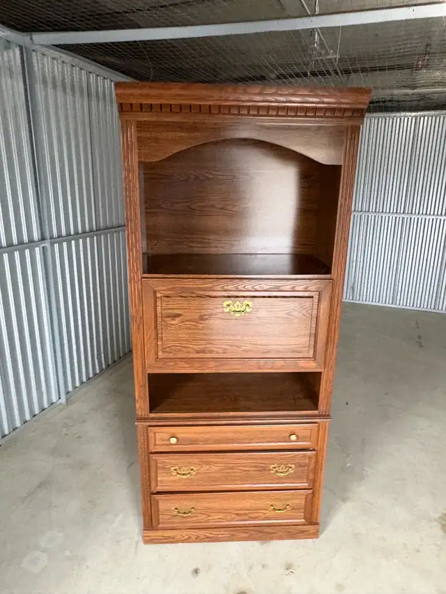 Free delivery used Wooden Secretary Desk with Hutch and Drawers - Photo 2