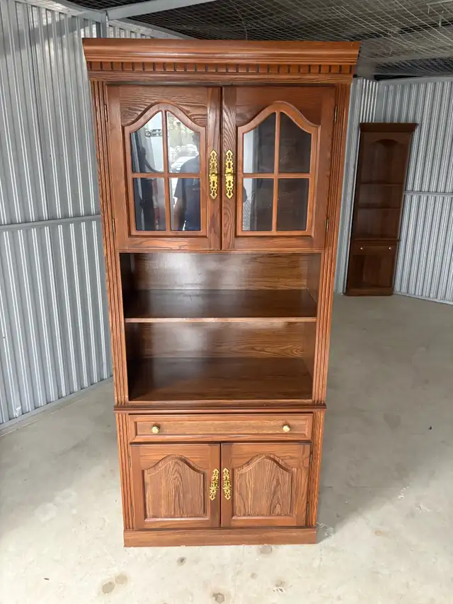 Free delivery used Solid Wood China Cabinet with Glass Doors - Photo 3