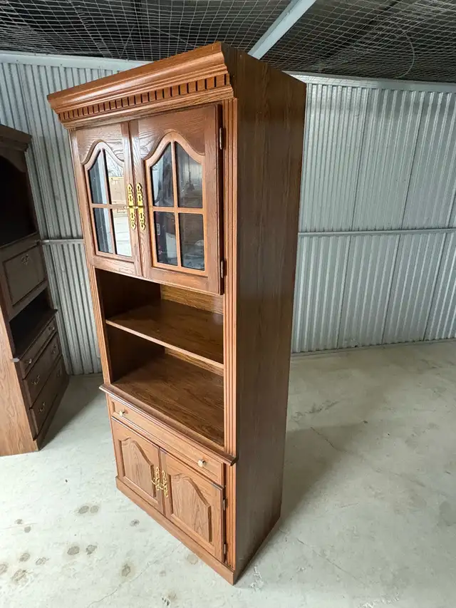Free delivery used Solid Wood China Cabinet with Glass Doors - Photo 7