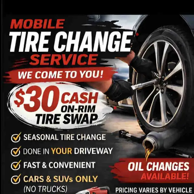 Mobile TIRE CHANGE - ONLY $30 (On-Rim Swap)