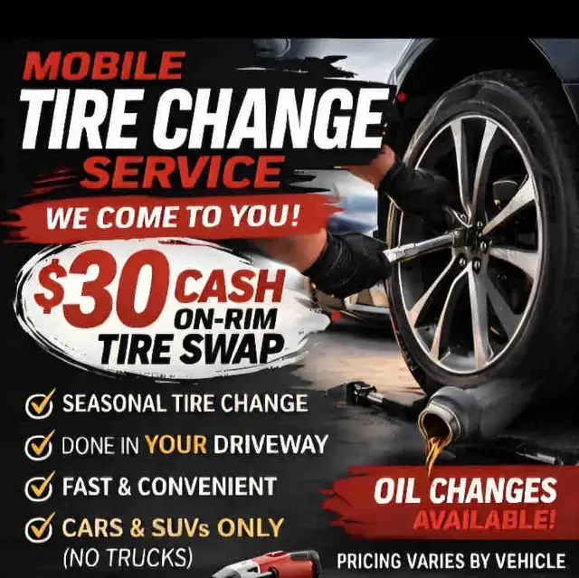 Mobile TIRE CHANGE - ONLY $30 (On-Rim Swap)