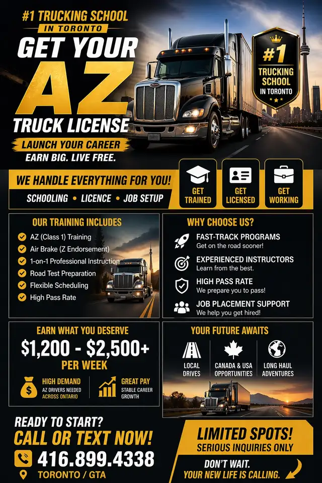 GET YOUR AZ TRUCK LICENSE FAST #1 TRUCKING SCHOOL IN TORONTO