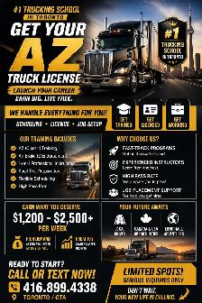 GET YOUR AZ TRUCK LICENSE FAST #1 TRUCKING SCHOOL IN TORONTO