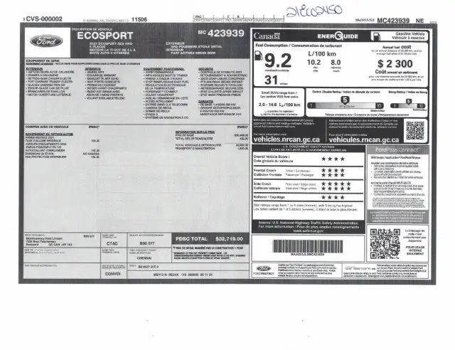 Ford EcoSport Ses Awd Toit Ouvrant 2021 a vendre - Photo 9