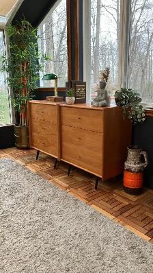 Mid century. Lampe de banquier / TEAK TECK. Crédence, buffet, co