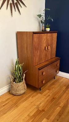 Mid century. TEAK TECK. Crédence, buffet disque vinyle, bar, sid
