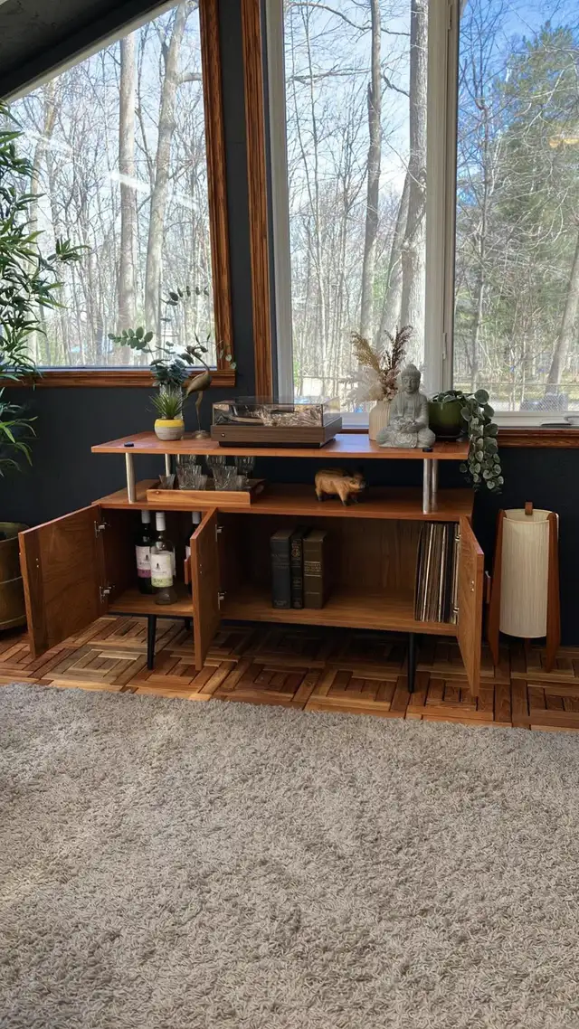 Mid century. TEAK TECK. Lampe / Buffet disque vinyle audio, comm