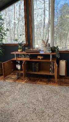 Mid century. TEAK TECK. Lampe / Buffet disque vinyle audio, comm