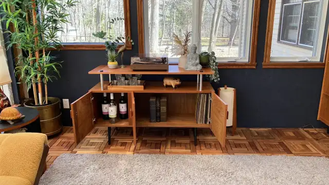 Mid century. TEAK TECK. Lampe / Buffet disque vinyle audio, comm - Photo 2