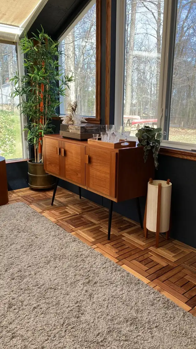 Mid century. TEAK TECK. Credence, Buffet disque vinyle audio, ba